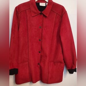 Alfred Dunner Womens Light Faux Suede Jacket Top